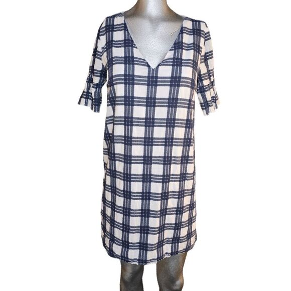 Madewell Leighton Plaid White Blue Sheath Dress - Picture 7 of 11
